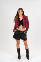 The Rouge Tweed Crop Blazer Red