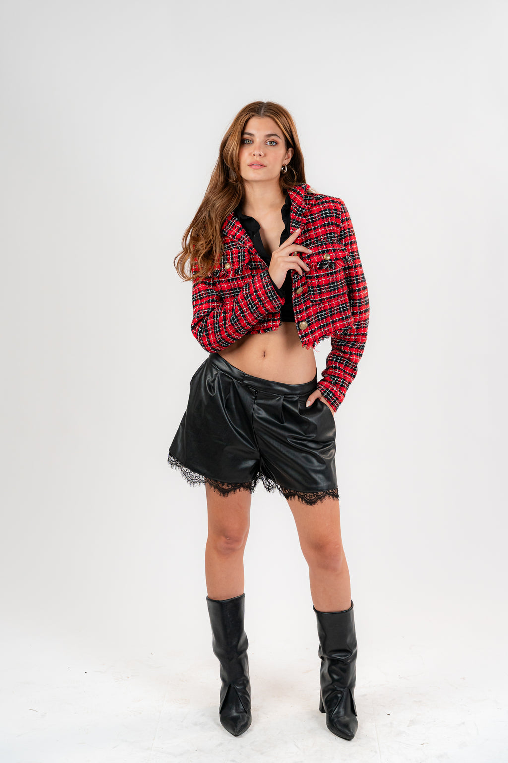 The Rouge Tweed Crop Blazer Red