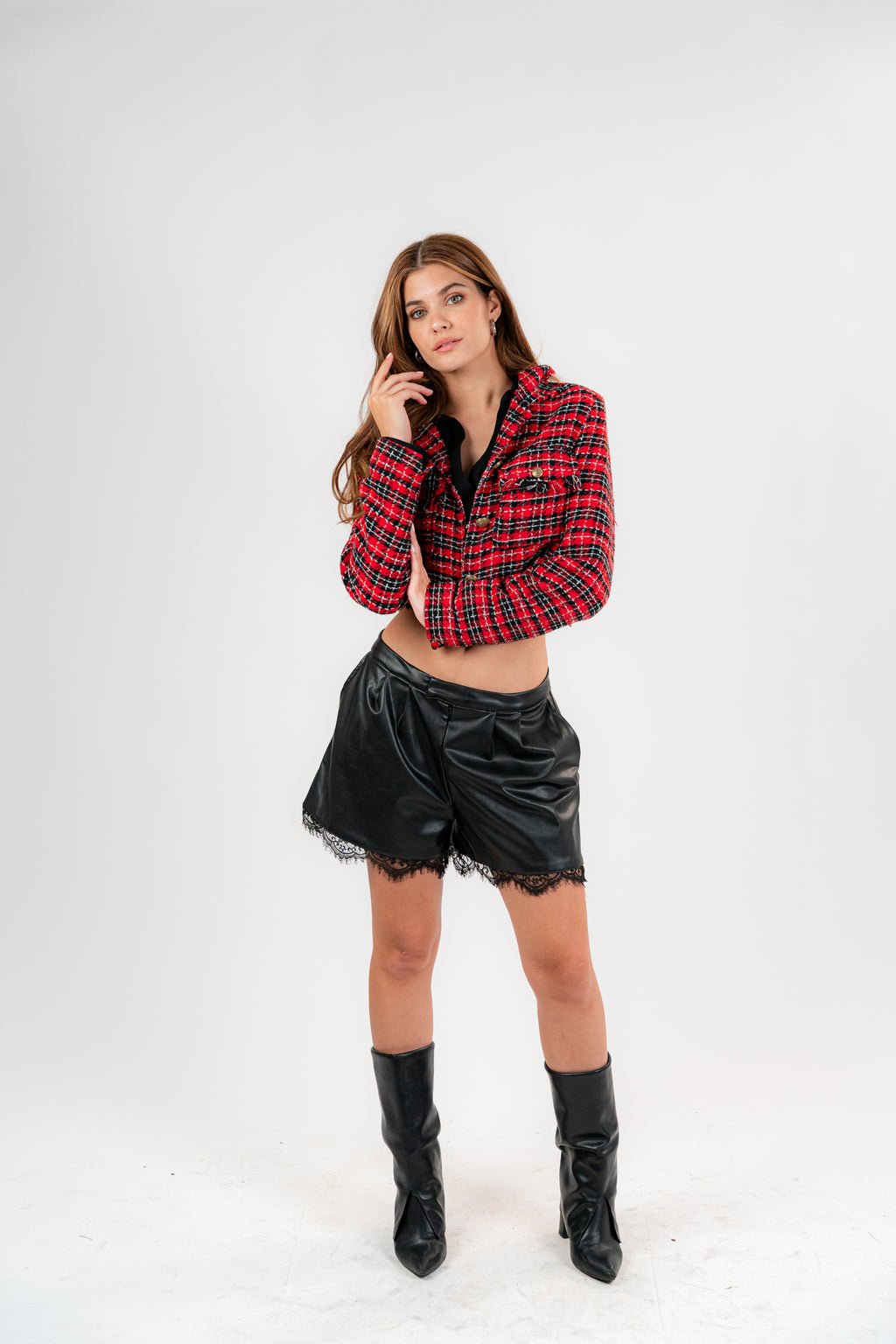 The Rouge Tweed Crop Blazer Red