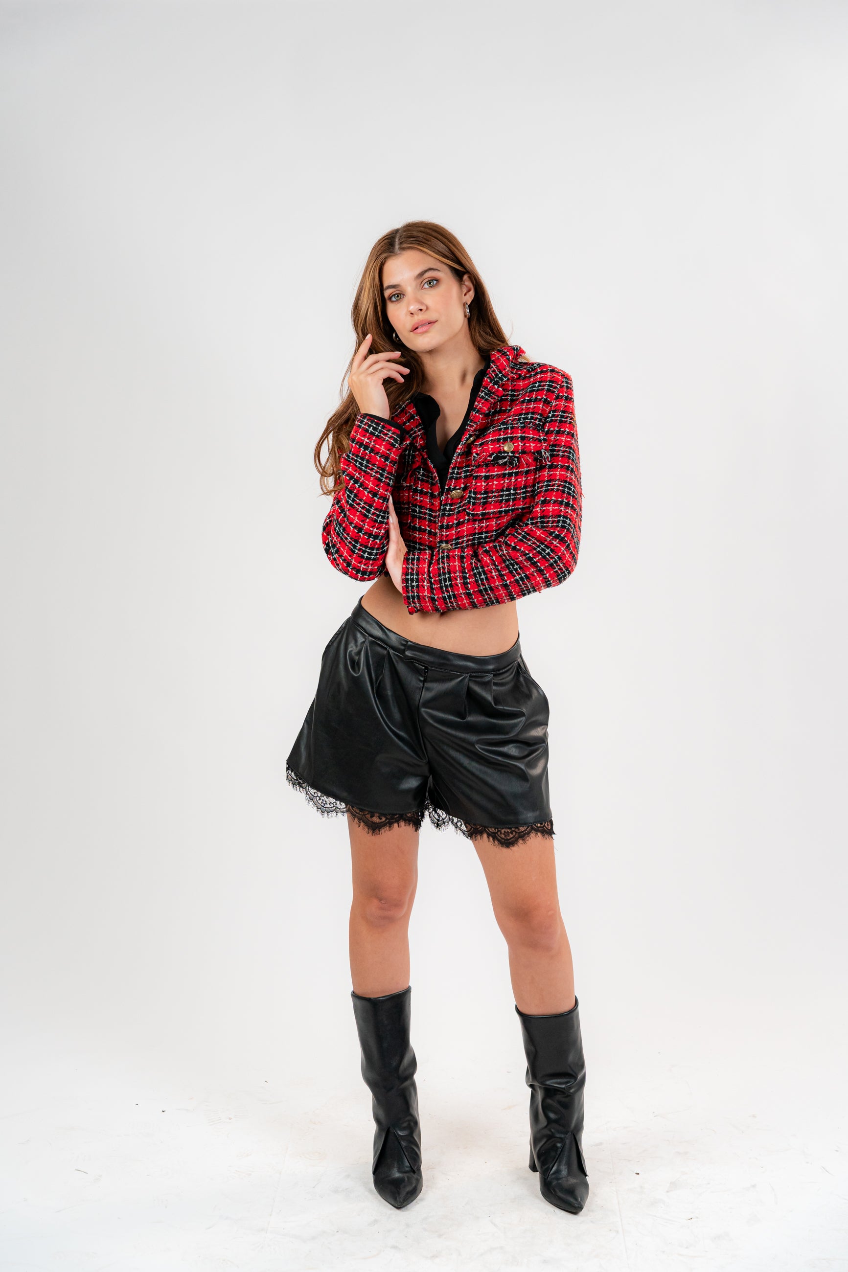 The Rouge Tweed Crop Blazer Red