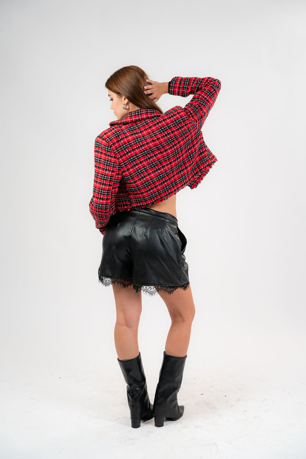 The Rouge Tweed Crop Blazer Red